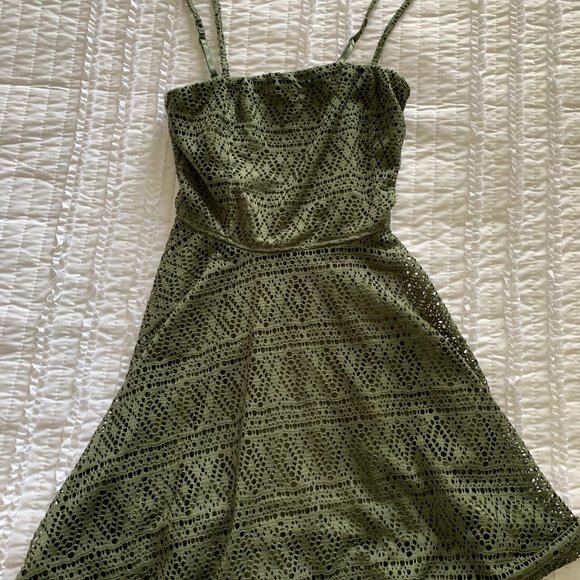 Express Dresses & Skirts - Express Olive Green Crochet Overlay Dress